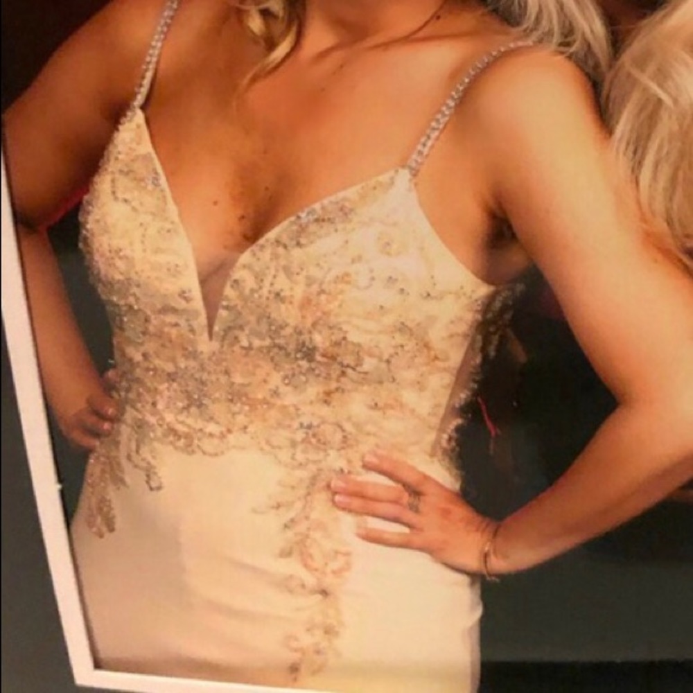 Lily’s champagne beaded dress